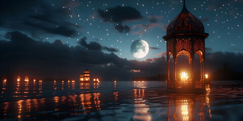 Illuminated arabic lantern on mosque muslim community 