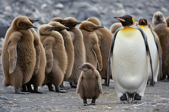 Adorable Penguin Gathering: Group of Penguins - Antarctic Harmony, Wildlife Fellowship, Isolated Waddle in a Natural Icy Habitat, Arctic Amicability