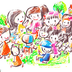 Obraz na płótnie Canvas many types of children playing fun. crayons style artwork drawing.