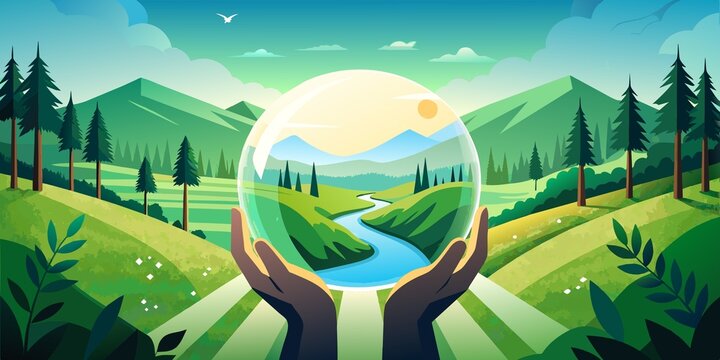 Globe Held in Hands: Environmental Concept in Green Meadow with Sunlight