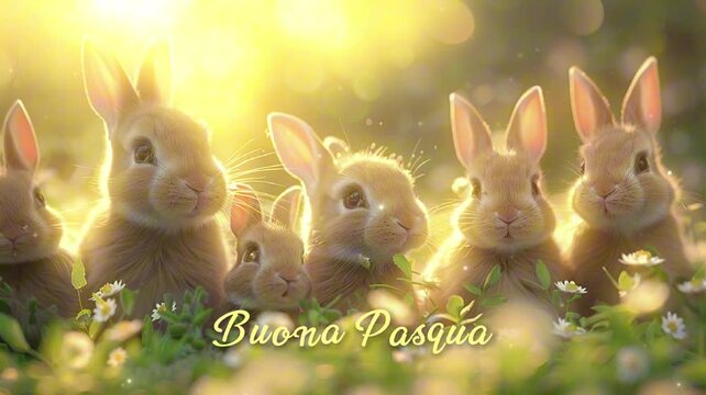 "Buona Pasqua" Text Animation: Celebrate Bunny Cuteness in a Scene Bursting with Cheerful Colors