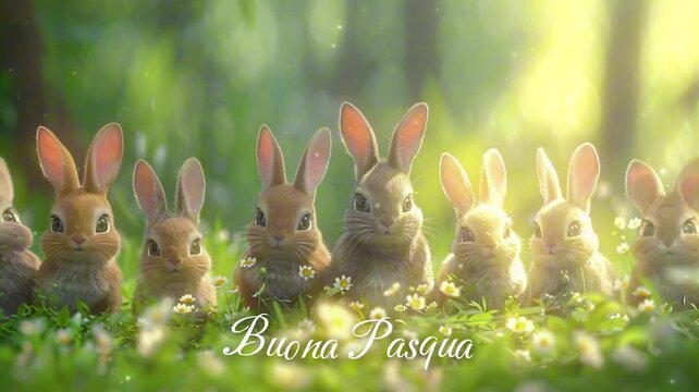 "Buona Pasqua" Animated Video Celebrating Bunnies' Cuteness with Bright, Detailed Background