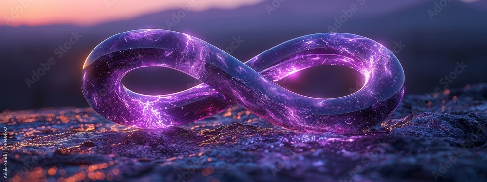 Wall mural neon symbol loop sign light background 3d line abstract infinite glow digital blue shape concept ico
