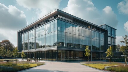 Fototapeta na wymiar Modern Corporate Office Building with Glass Facade