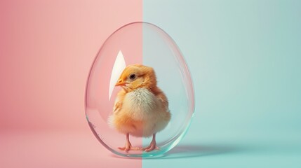 Chick inside a transparent egg - obrazy, fototapety, plakaty