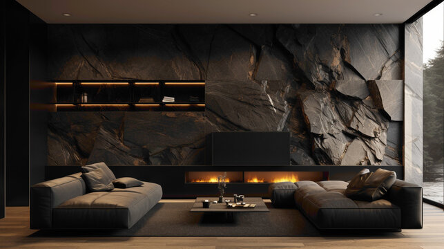 A sleek obsidian black wall, providing a sleek and stylish backdrop in high-definition clarity.