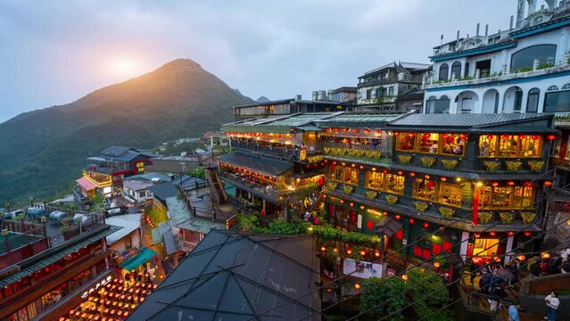 Jiufen Old town, famous landmark in Ruifang District at the northern coast of Taiwan, and the hillside, Taipei, Taiwan