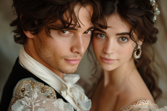 photo of regency era romantic young couple in love
