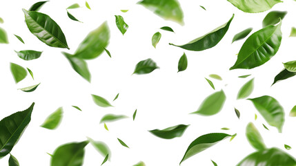Tea leaves isolated on white background transparent cutout
