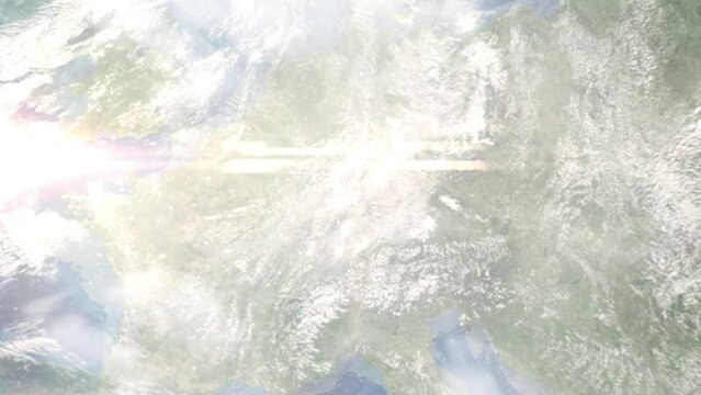 Earth zoom in from space and focus on Sinsheim, Germany. 3D Animation. Satellite view. Background for travel intro. Images from NASA
