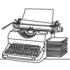 Retro typewriter in line drawing style - obrazy, fototapety, plakaty