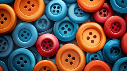 Top view of colorful sewing buttons in a surface with various sizes and color for background image, Generative AI. - obrazy, fototapety, plakaty