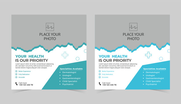 Medical Healthcare Service Social Media Post Template Design. Hospital, Doctor, Clinic And Dentist Health Business Promotion Flyer Poster.