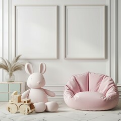 Mock up poster frame in children room interior background