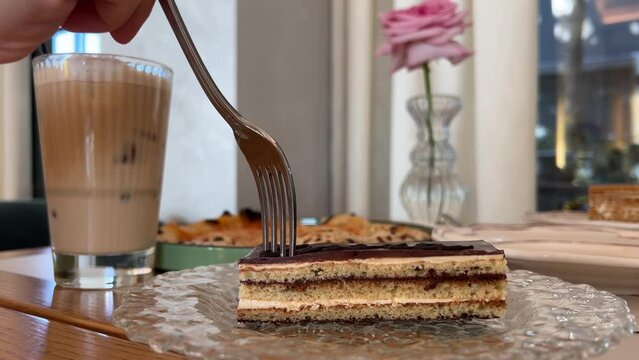 Chocolate cake, koldun. Macro and slide shooting. A retro hob is used, halation effect. High quality 4k footage
