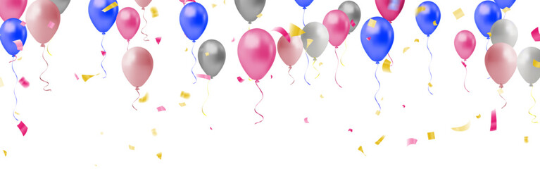 Birthday and celebration banner with colorful balloon, 3d illustration