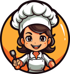 vector of girl chef cartoon character illustration with white background
