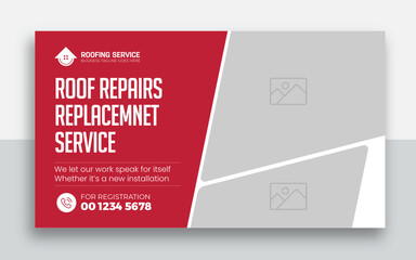 Roofing Service youtube thumbnail and web banner template design
