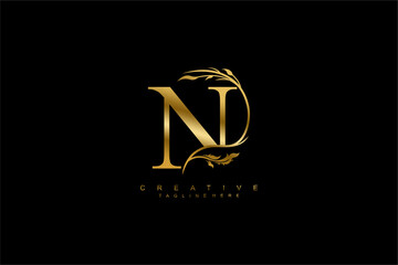 luxury gold letter N logo design with beautiful flower and leaf ornaments. monogram N, logo typography. initials N. typography. for business logos, boutiques, companies, beauty, etc