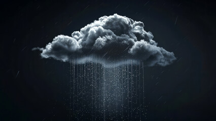 Rain precipitate from cloud. Black background, space for text. 