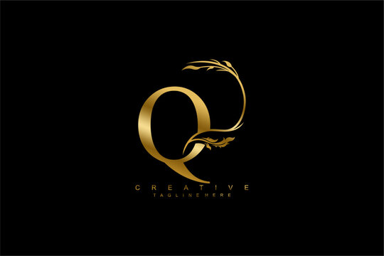 luxury gold letter Q logo design with beautiful flower and leaf ornaments. monogram Q, logo typography. initials Q. typography. for business logos, boutiques, companies, beauty, etc