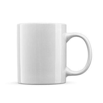 White mug with copy space for logo isolated. Cup for to decorate and printing. Transparent PNG image.