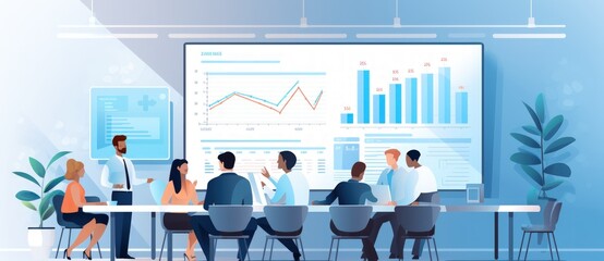 business team meeting in discussion room Discussion on business strategy with whiteboard