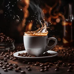   Coffee Spilling with steam and coffee beans © Chosen