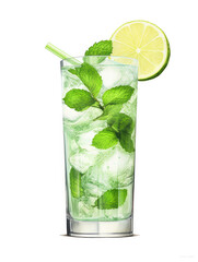 Mojito Cocktail Drink On a White Background, Isolated