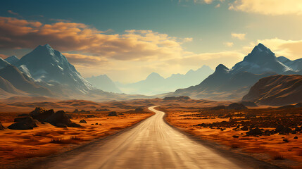 Road illustration, long road passing, nature banner background