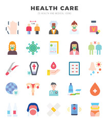 HEALTH CARE web icons in Flat style.
