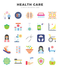 Set of HEALTH CARE icons in Flat style. High quality Flat Icons symbol collection.