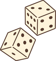 Cartoon retro groovy hippie dices. Isolated vector vintage old style craps. Cubic objects for generating random numbers in board, role-playing and gambling games, marked with dots or pips on each side