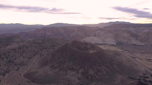 Santa Clara Volcano At Sunset In Washington County, Utah, near St. George, United States - drone shot