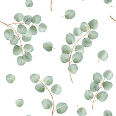 Obraz premium Seamless pattern watercolor eucalyptus branches. for wallpaper, fabric design, stationery, packaging for bringing natural charm and depth to creative project