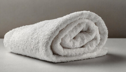 Obraz na płótnie Canvas Terry Towel Elegance: Folded Soft Towel on Pale Background, Top View