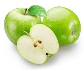 Green apple and green apples slices isolated on white background. File contains clipping path.