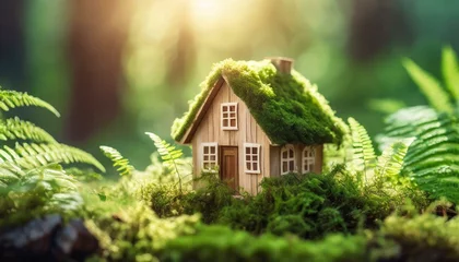 Foto op Canvas Sustainable Sanctuary: Embracing Eco-Friendly Living with a Miniature Wooden House in Nature's Embrace" © Sadaqat