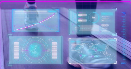 Image of interface processing data over athlete walking on treadmill