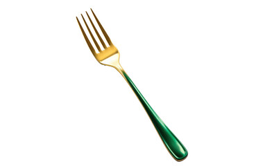 A photograph featuring a fork with a green handle. Isolated on a Transparent Background PNG.