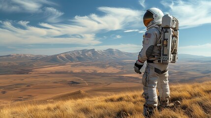 A daring spaceman embarked on a mission to Mars, eager to capture the ultimate selfie against the crimson backdrop of the Martian landscape.