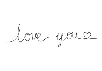 Phrase LOVE YOU, one line drawing vector illustration.