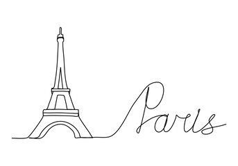 Eiffel Tower, one line drawing vector illustration.