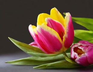 Naklejka premium pink tulip on black background