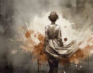 Obraz premium Watercolor Woman: A Creative Illustration of a Female Figure in a Flowing Dress