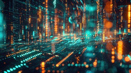 Obraz premium A 360degree holographic representation of the stock market with different sectors and industries floating around and being constantly