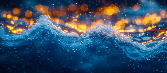 Fototapeta premium Blurred image of natural background from water to colorful bokeh sunset. Wave copy space for mobile, social adds, promotions. Romantic night concept.