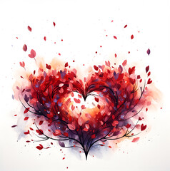 heart with leaves in watercolor. San Valentin