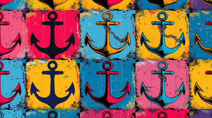 Obraz premium Colorful anchor pattern with a grunge effect.