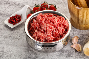 Minced beef meat in the bowl